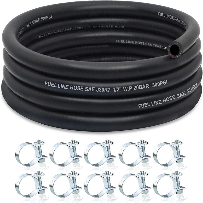 ZONBANG 1/2 Fuel Line, NBR Rubber 1/2 Fuel Hose Nylon Braided with Hose Clamps, Fuel Line Hose for Automotive Vehicles(10FT) - Image 1